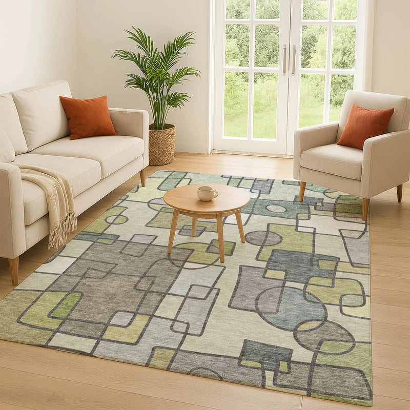 3' X 5' Fern Green And Green Geometric Washable Indoor Outdoor Area Rug Homeroots Outdoor