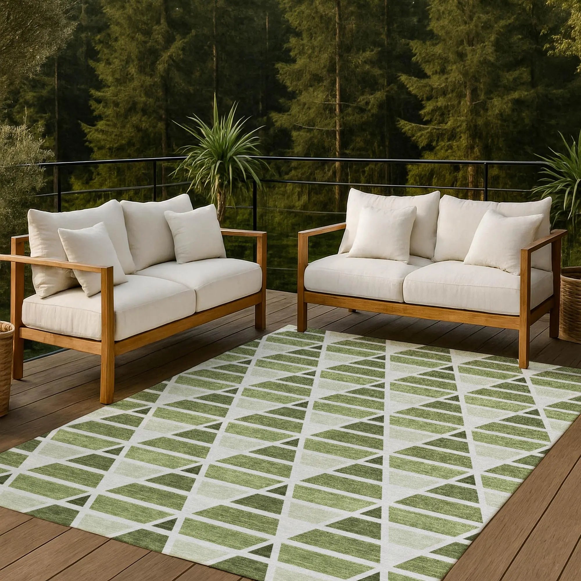 3' X 5' Fern Green And Green Geometric Washable Indoor Outdoor Area Rug Homeroots Outdoor