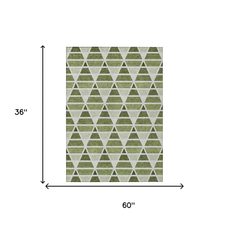 3' X 5' Fern Green And Green Geometric Washable Indoor Outdoor Area Rug Homeroots Outdoor