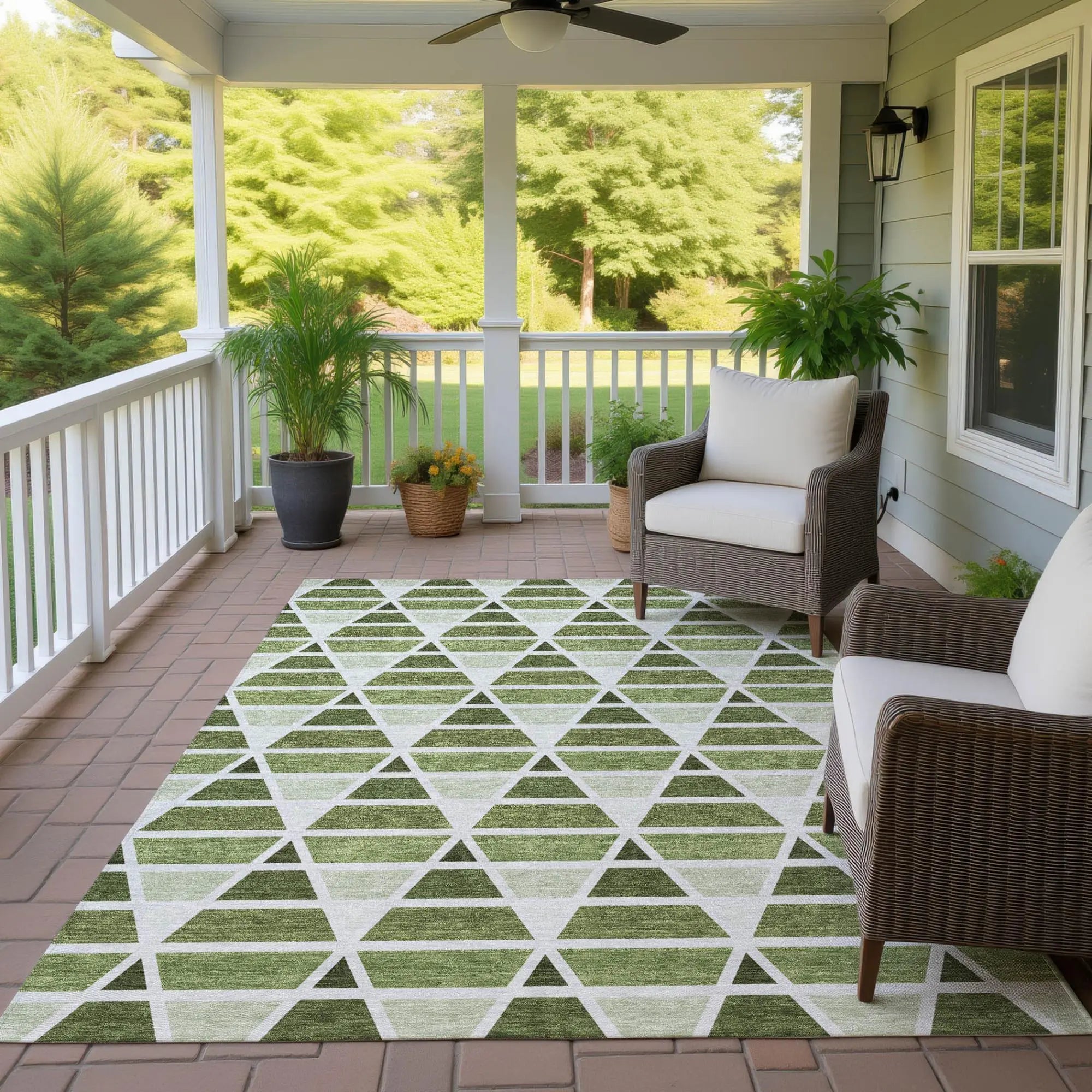 3' X 5' Fern Green And Green Geometric Washable Indoor Outdoor Area Rug Homeroots Outdoor