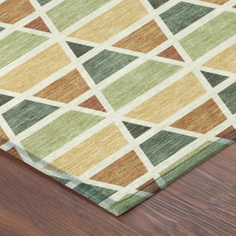 3' X 5' Fern Green And Green Geometric Washable Indoor Outdoor Area Rug Homeroots Outdoor