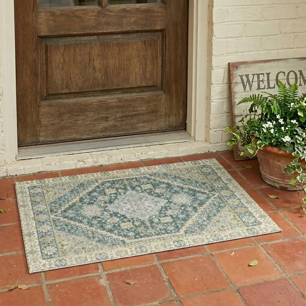 3' X 5' Fern Green And Green Oriental Washable Indoor Outdoor Area Rug Homeroots Outdoor