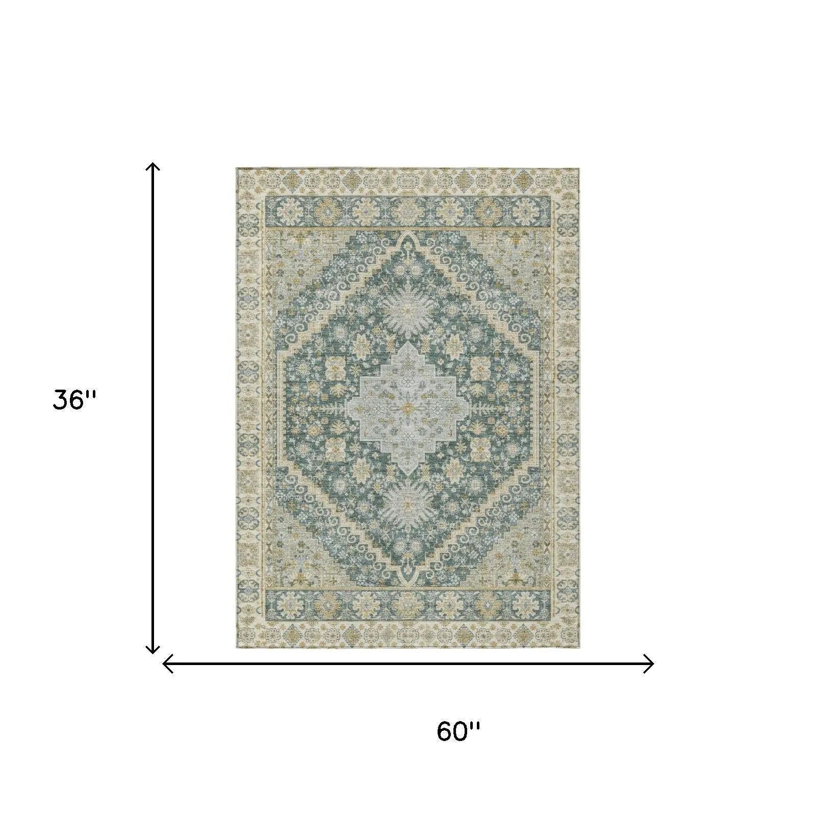 3' X 5' Fern Green And Green Oriental Washable Indoor Outdoor Area Rug Homeroots Outdoor