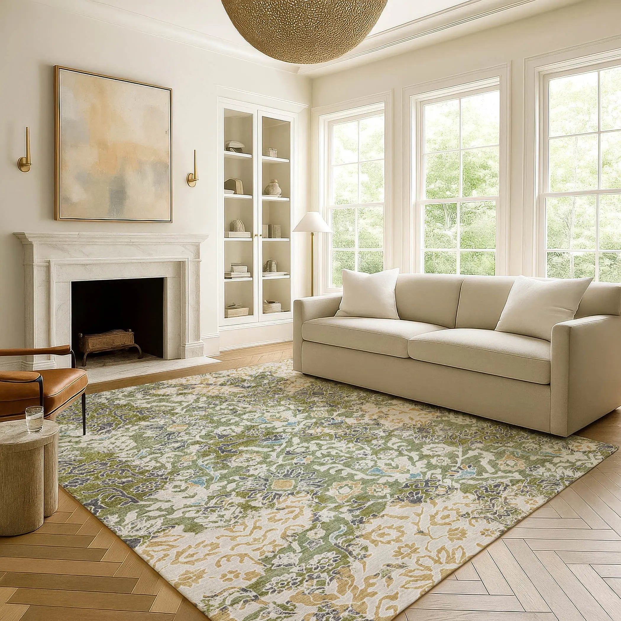 3' X 5' Fern Green And Ivory Geometric Washable Indoor Outdoor Area Rug Homeroots Outdoor