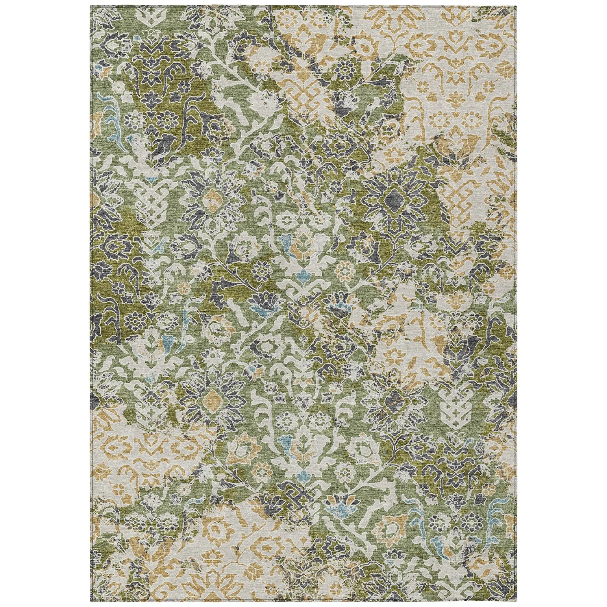 3' X 5' Fern Green And Ivory Geometric Washable Indoor Outdoor Area Rug Homeroots Outdoor