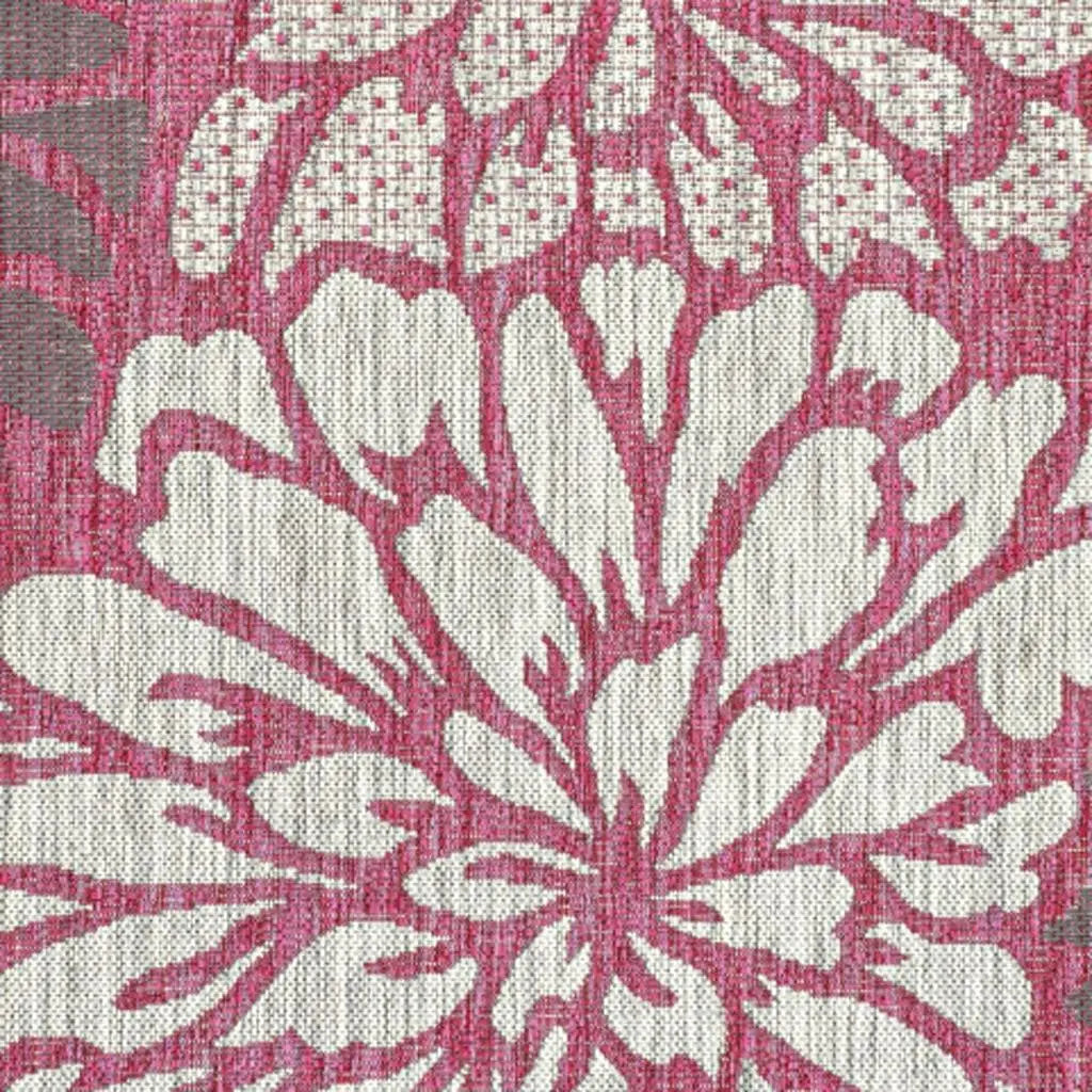 3' X 5' Fuchsia And Light Gray Floral Indoor Outdoor Area Rug Homeroots Outdoor