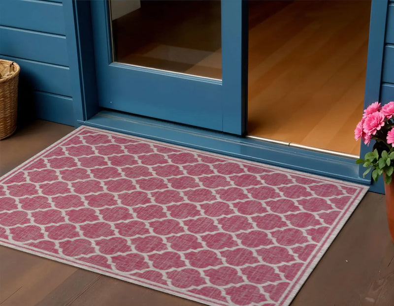 3' X 5' Fuchsia And Light Gray Geometric Indoor Outdoor Area Rug Homeroots Outdoor