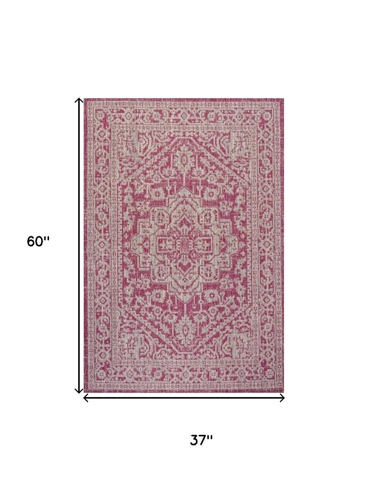 3' X 5' Fuchsia And Light Gray Medallion Indoor Outdoor Area Rug Homeroots Outdoor