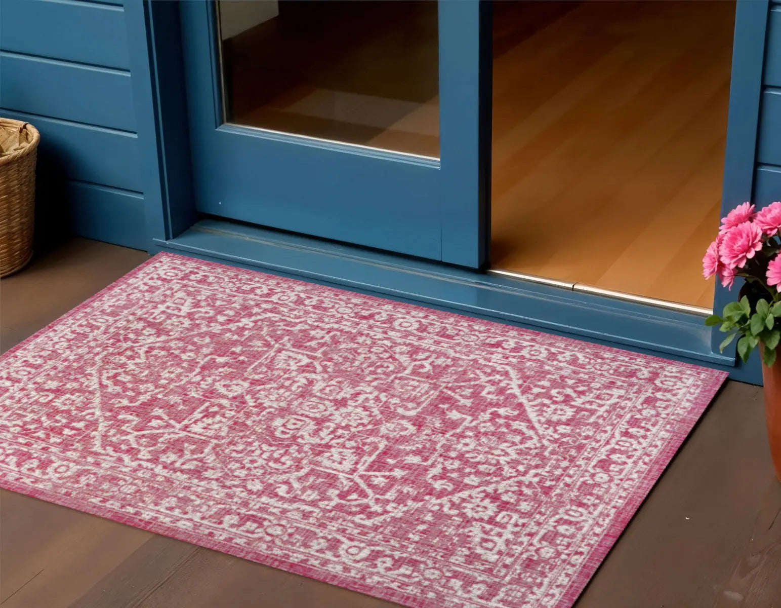 3' X 5' Fuchsia And Light Gray Medallion Indoor Outdoor Area Rug Homeroots Outdoor