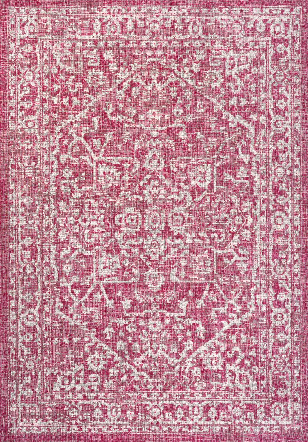 3' X 5' Fuchsia And Light Gray Medallion Indoor Outdoor Area Rug Homeroots Outdoor