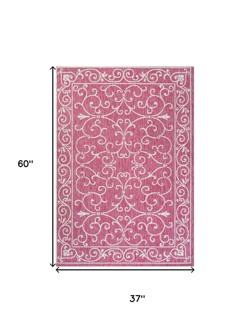 3' X 5' Fuchsia And Light Gray Medallion Indoor Outdoor Area Rug Homeroots Outdoor