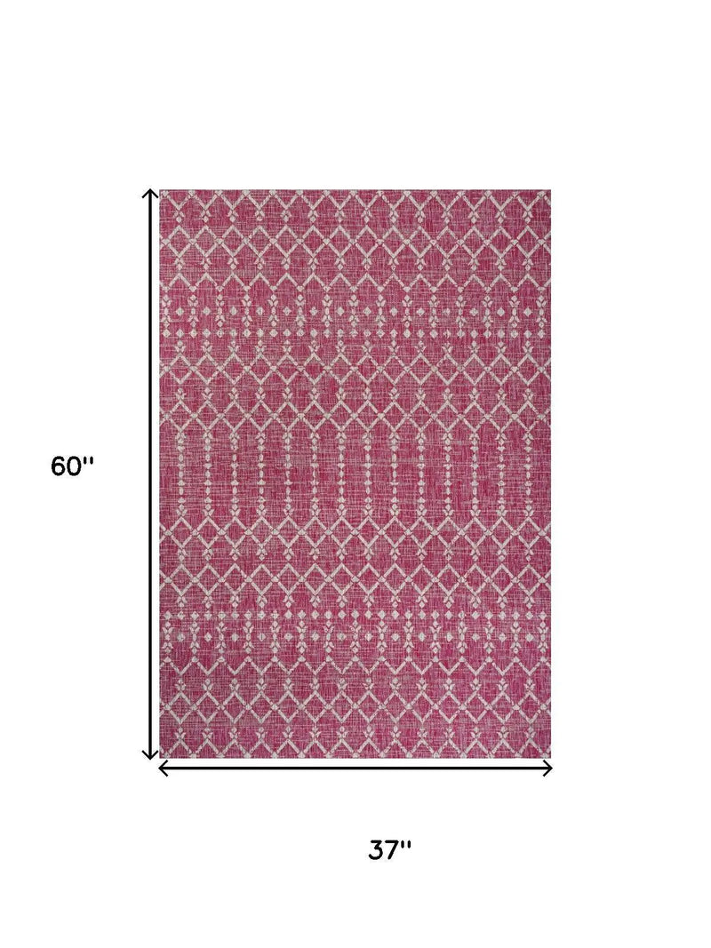 3' X 5' Fuchsia And Light Gray Trellis Indoor Outdoor Area Rug Homeroots Outdoor