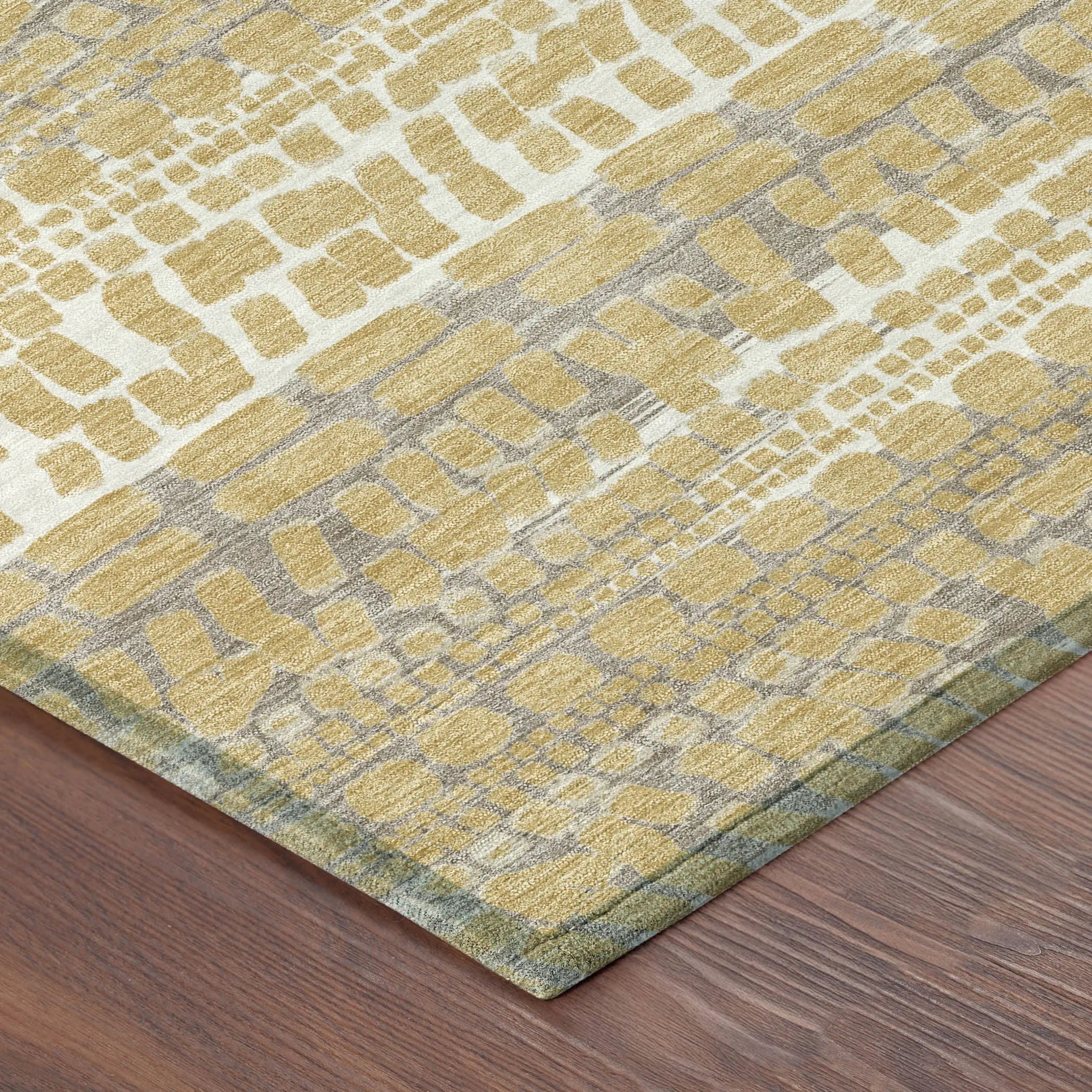 3' X 5' Gold And Beige Abstract Washable Indoor Outdoor Area Rug Homeroots Outdoor