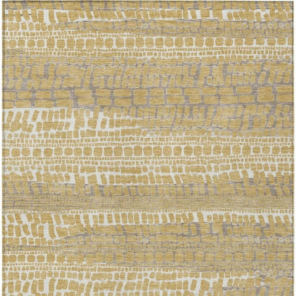 3' X 5' Gold And Beige Abstract Washable Indoor Outdoor Area Rug Homeroots Outdoor