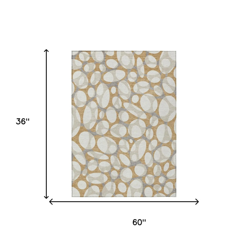 3' X 5' Gold And Beige Abstract Washable Indoor Outdoor Area Rug Homeroots Outdoor