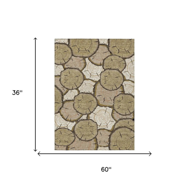 3' X 5' Gold And Beige Faux Bois Washable Indoor Outdoor Area Rug Homeroots Outdoor