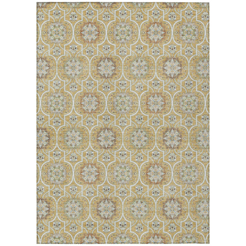 3' X 5' Gold And Beige Floral Medallion Washable Indoor Outdoor Area Rug Homeroots Outdoor