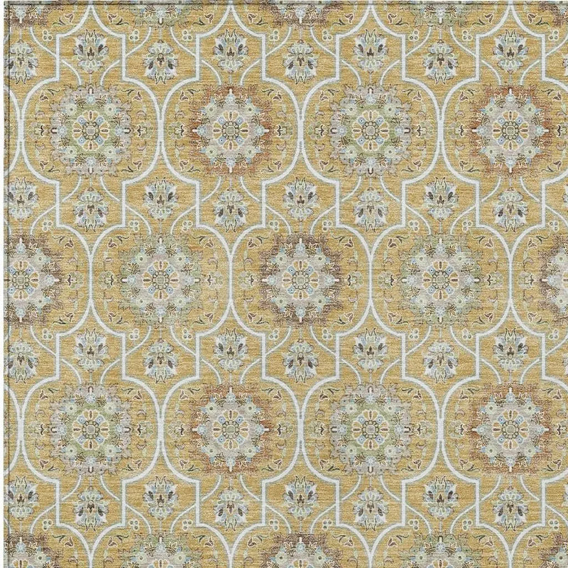 3' X 5' Gold And Beige Floral Medallion Washable Indoor Outdoor Area Rug Homeroots Outdoor