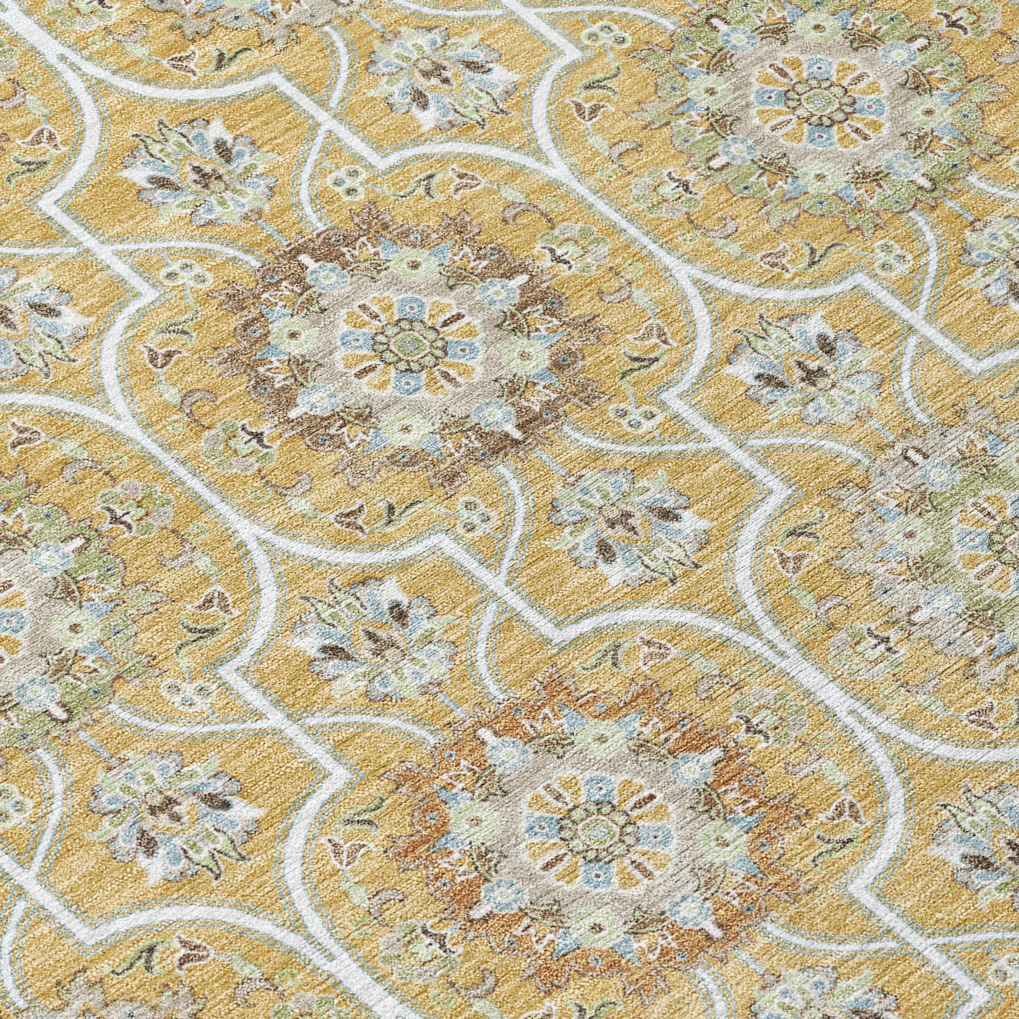 3' X 5' Gold And Beige Floral Medallion Washable Indoor Outdoor Area Rug Homeroots Outdoor