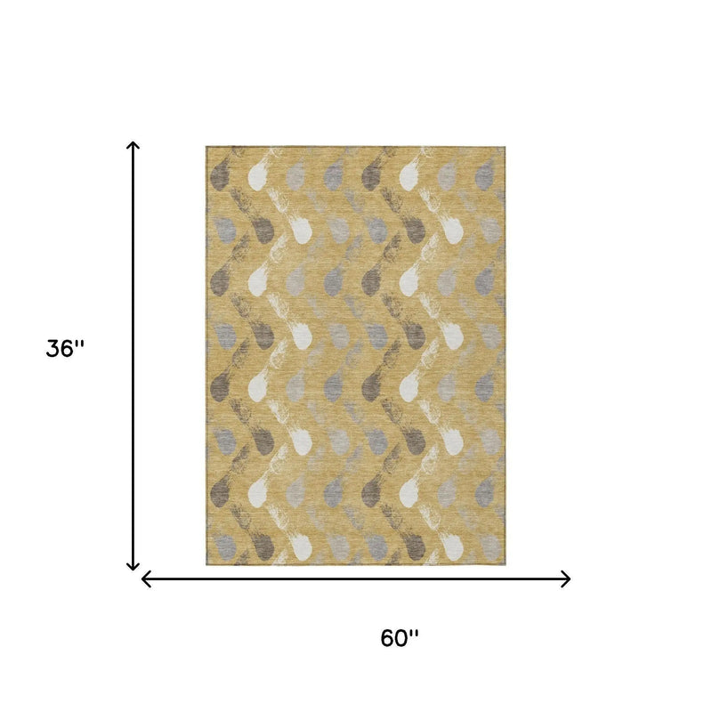 3' X 5' Gold And Beige Geometric Washable Indoor Outdoor Area Rug Homeroots Outdoor