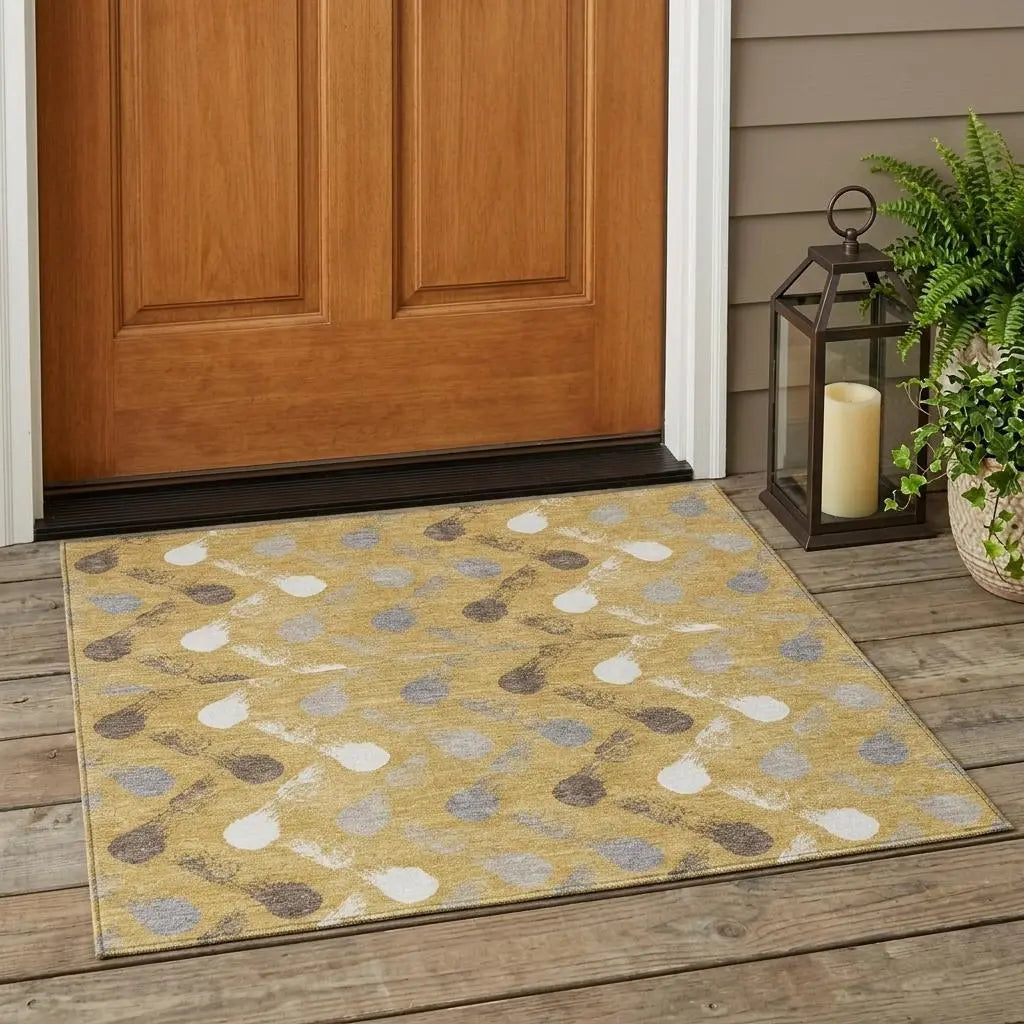 3' X 5' Gold And Beige Geometric Washable Indoor Outdoor Area Rug Homeroots Outdoor