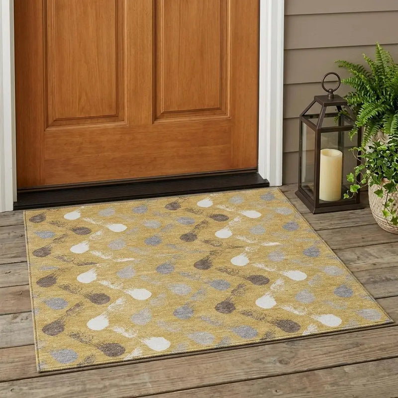 3' X 5' Gold And Beige Geometric Washable Indoor Outdoor Area Rug Homeroots Outdoor
