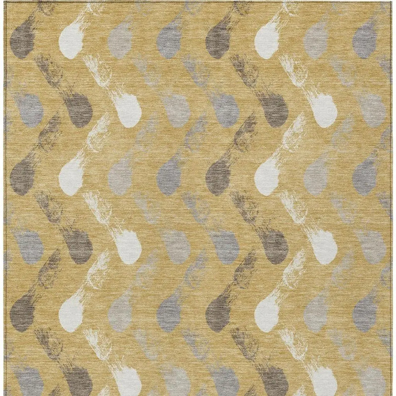 3' X 5' Gold And Beige Geometric Washable Indoor Outdoor Area Rug Homeroots Outdoor