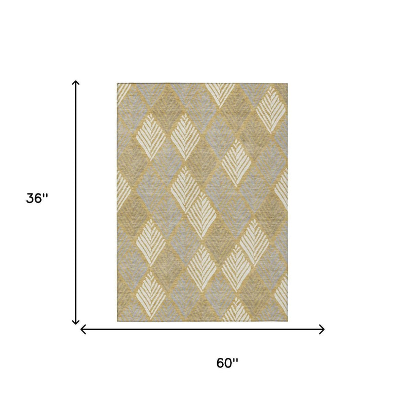 3' X 5' Gold And Beige Geometric Washable Indoor Outdoor Area Rug Homeroots Outdoor
