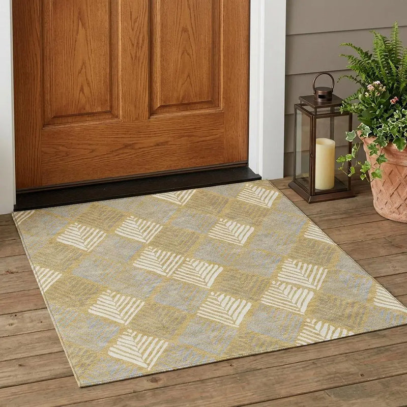 3' X 5' Gold And Beige Geometric Washable Indoor Outdoor Area Rug Homeroots Outdoor