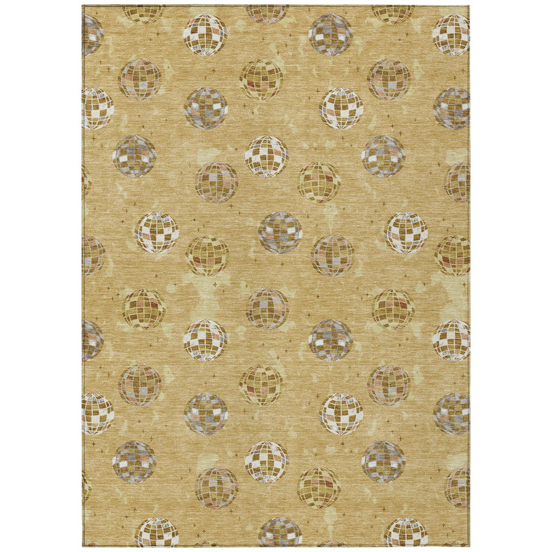 3' X 5' Gold And Blue Geometric Washable Indoor Outdoor Area Rug Homeroots Outdoor