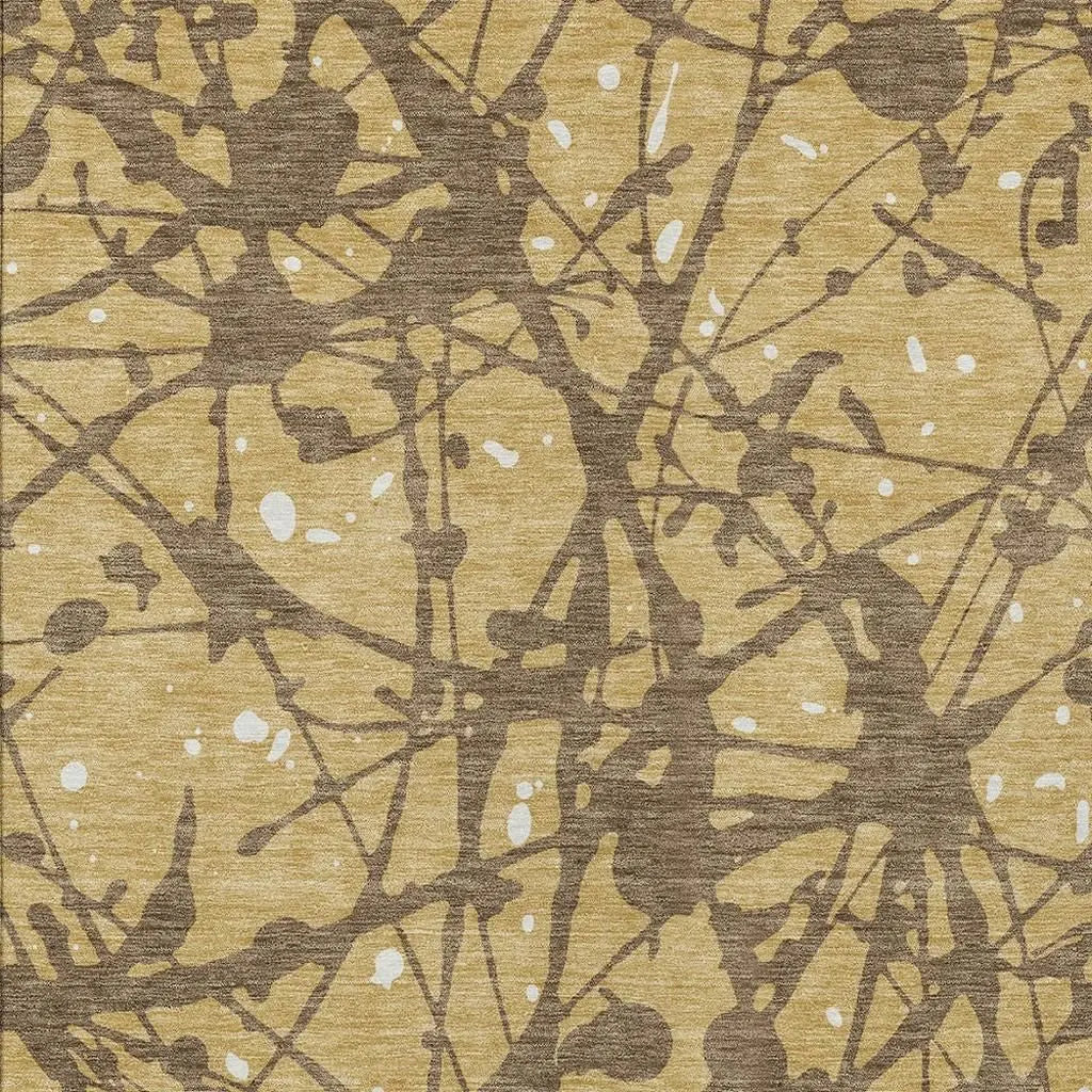 3' X 5' Gold And Brown Abstract Washable Indoor Outdoor Area Rug Homeroots Outdoor