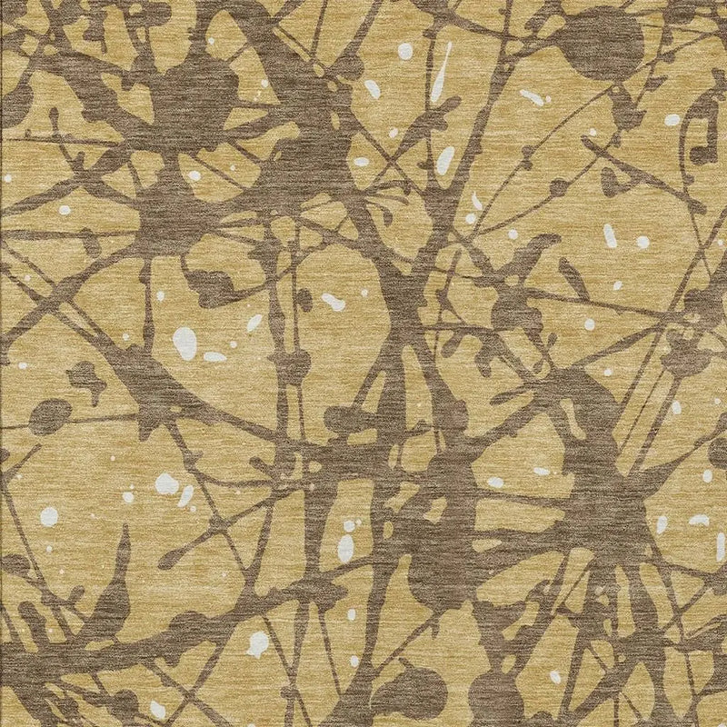 3' X 5' Gold And Brown Abstract Washable Indoor Outdoor Area Rug Homeroots Outdoor