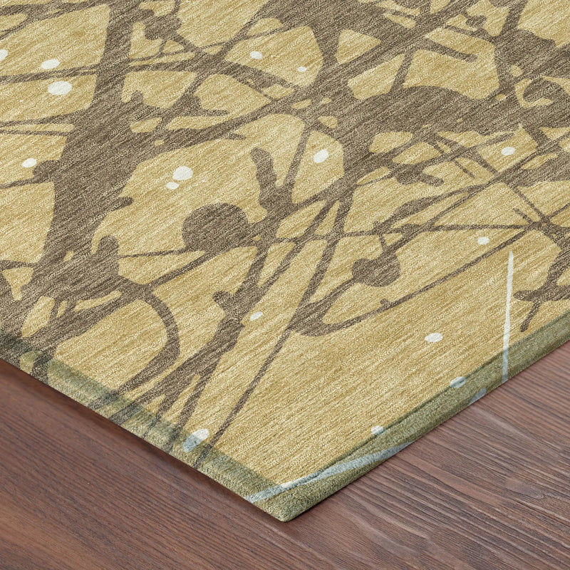 3' X 5' Gold And Brown Abstract Washable Indoor Outdoor Area Rug Homeroots Outdoor
