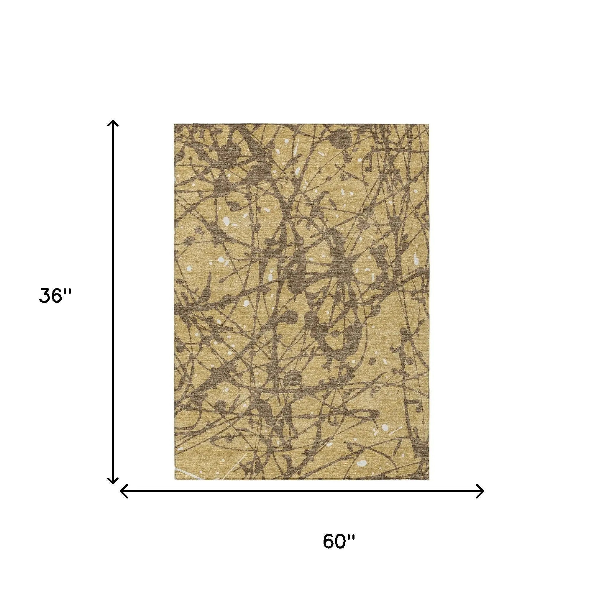 3' X 5' Gold And Brown Abstract Washable Indoor Outdoor Area Rug Homeroots Outdoor