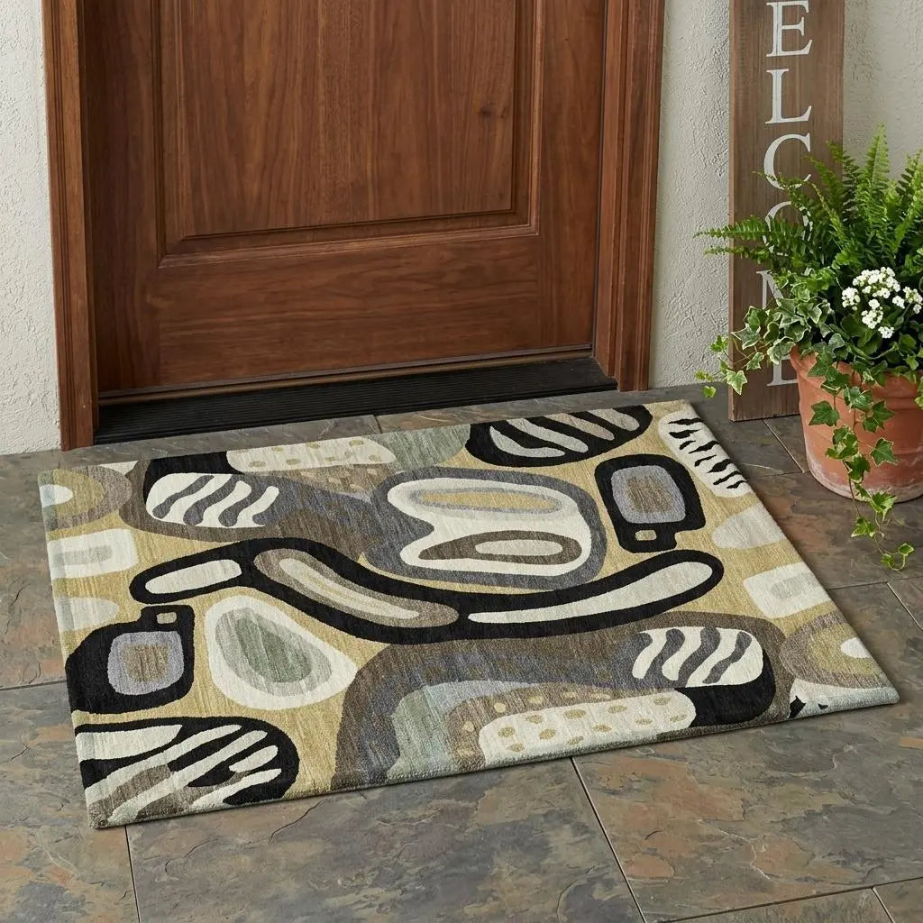 3' X 5' Gold And Brown Abstract Washable Indoor Outdoor Area Rug Homeroots Outdoor