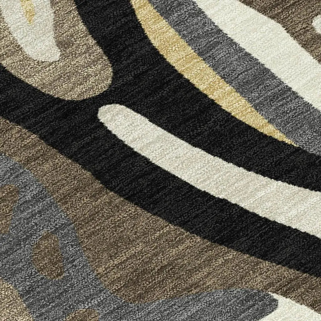 3' X 5' Gold And Brown Abstract Washable Indoor Outdoor Area Rug Homeroots Outdoor