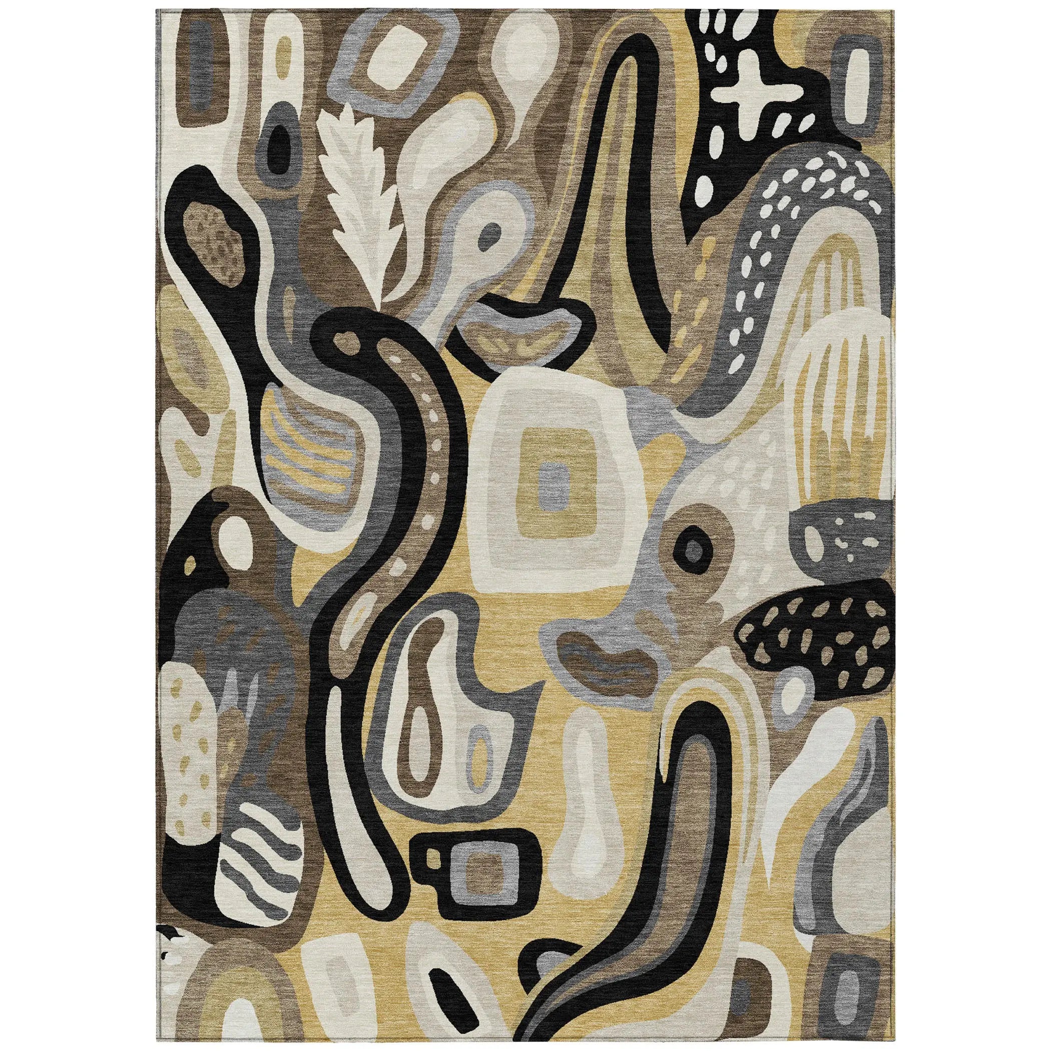 3' X 5' Gold And Brown Abstract Washable Indoor Outdoor Area Rug Homeroots Outdoor