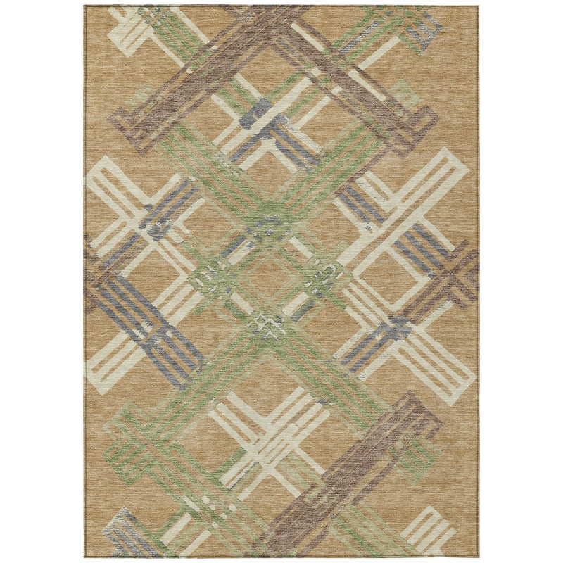 3' X 5' Gold And Brown Geometric Washable Indoor Outdoor Area Rug Homeroots Outdoor