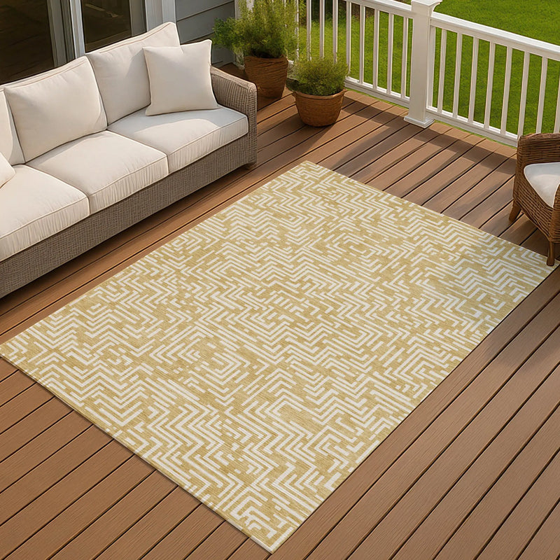 3' X 5' Gold And Brown Geometric Washable Indoor Outdoor Area Rug Homeroots Outdoor