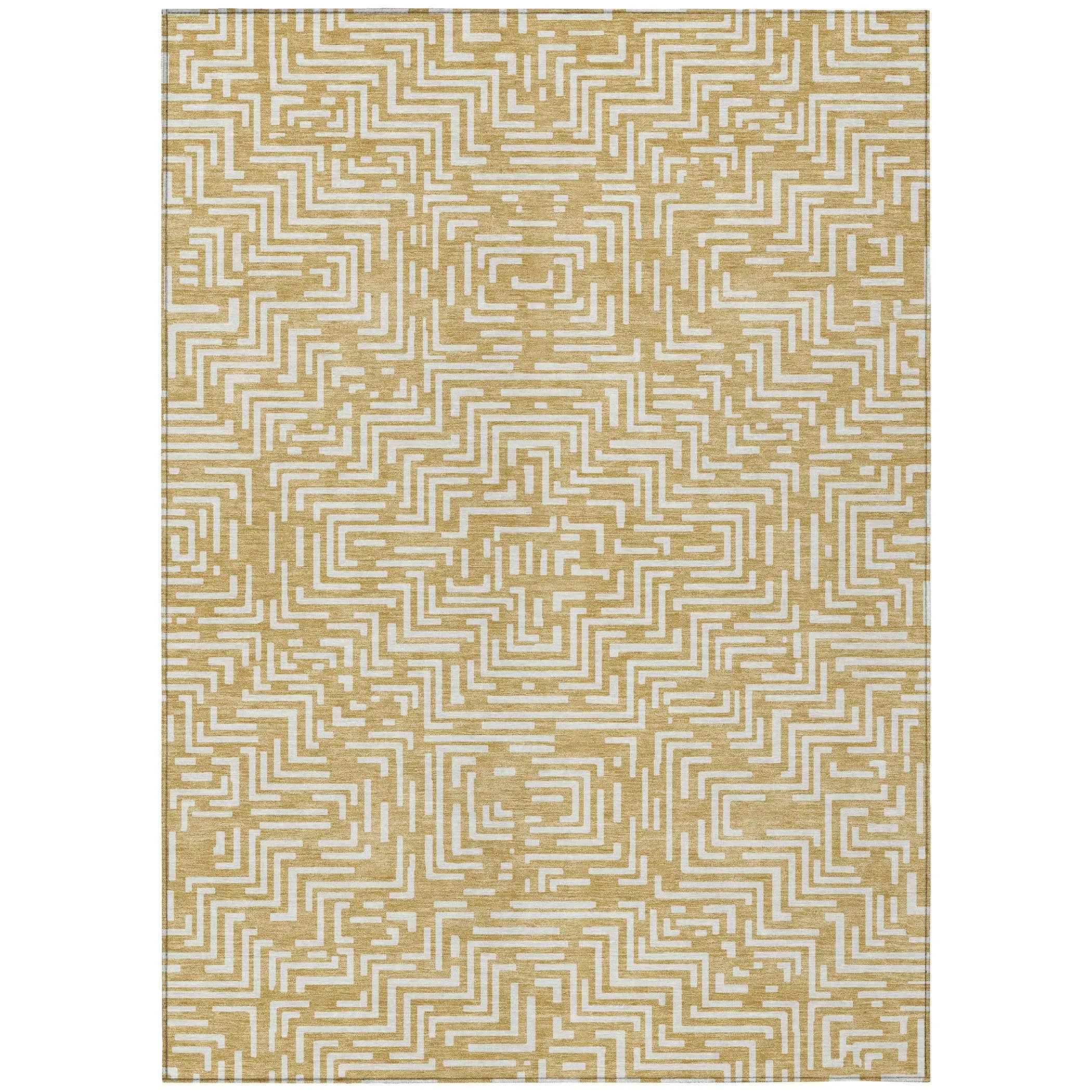 3' X 5' Gold And Brown Geometric Washable Indoor Outdoor Area Rug Homeroots Outdoor