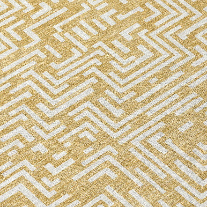 3' X 5' Gold And Brown Geometric Washable Indoor Outdoor Area Rug Homeroots Outdoor