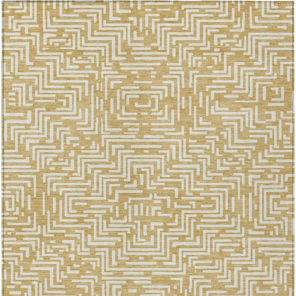 3' X 5' Gold And Brown Geometric Washable Indoor Outdoor Area Rug Homeroots Outdoor