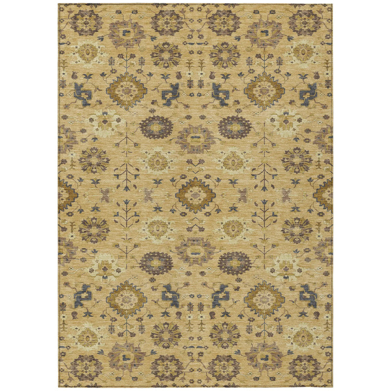 3' X 5' Gold And Brown Geometric Washable Indoor Outdoor Area Rug Homeroots Outdoor