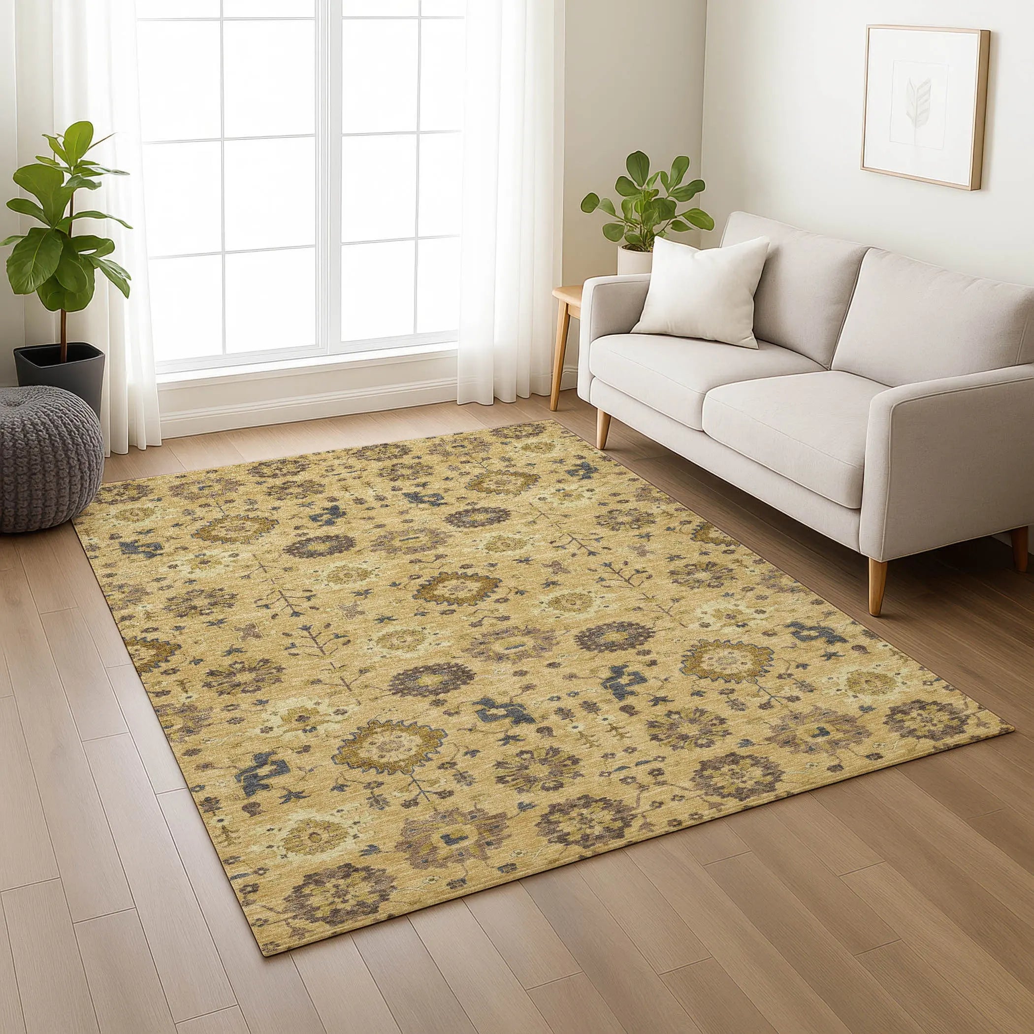3' X 5' Gold And Brown Geometric Washable Indoor Outdoor Area Rug Homeroots Outdoor