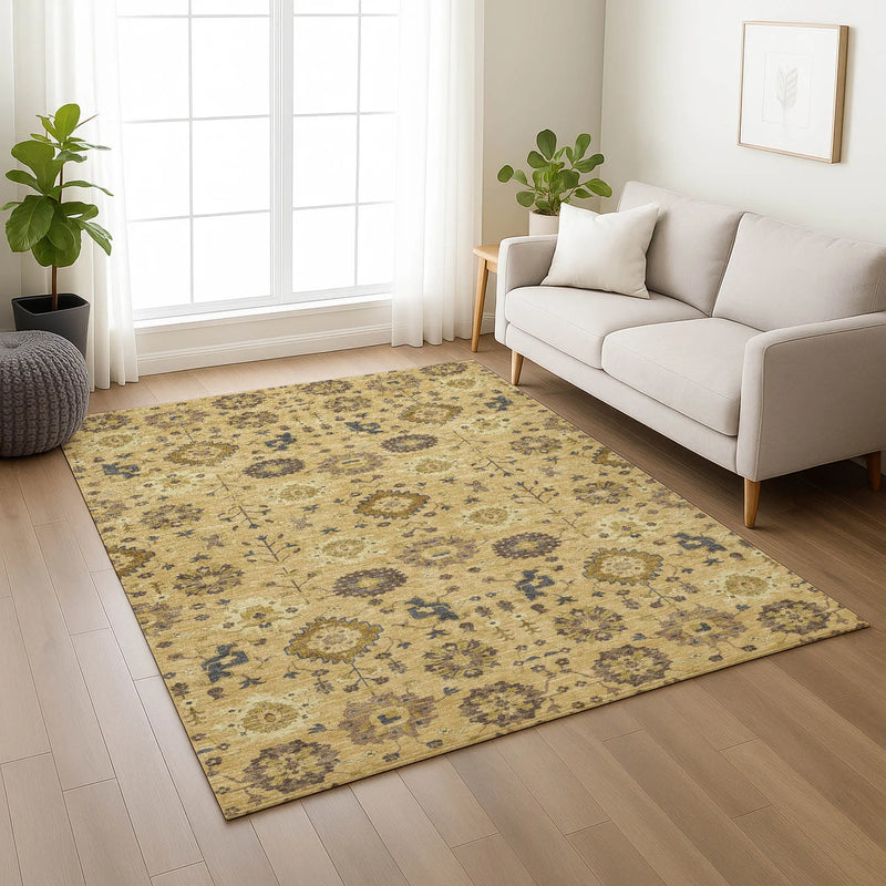 3' X 5' Gold And Brown Geometric Washable Indoor Outdoor Area Rug Homeroots Outdoor