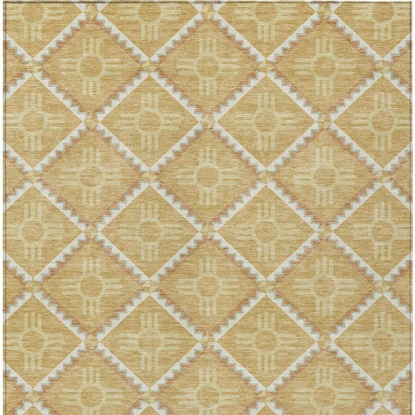 3' X 5' Gold And Brown Geometric Washable Indoor Outdoor Area Rug Homeroots Outdoor