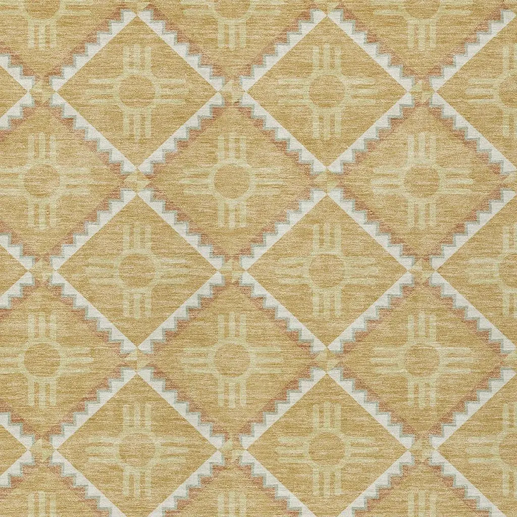 3' X 5' Gold And Brown Geometric Washable Indoor Outdoor Area Rug Homeroots Outdoor
