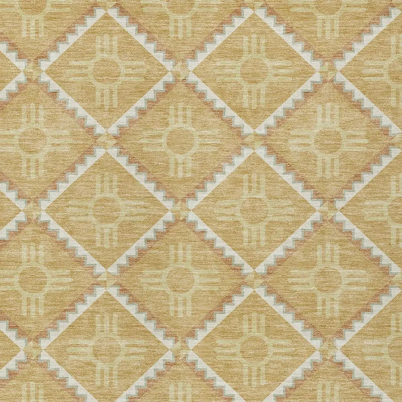 3' X 5' Gold And Brown Geometric Washable Indoor Outdoor Area Rug Homeroots Outdoor