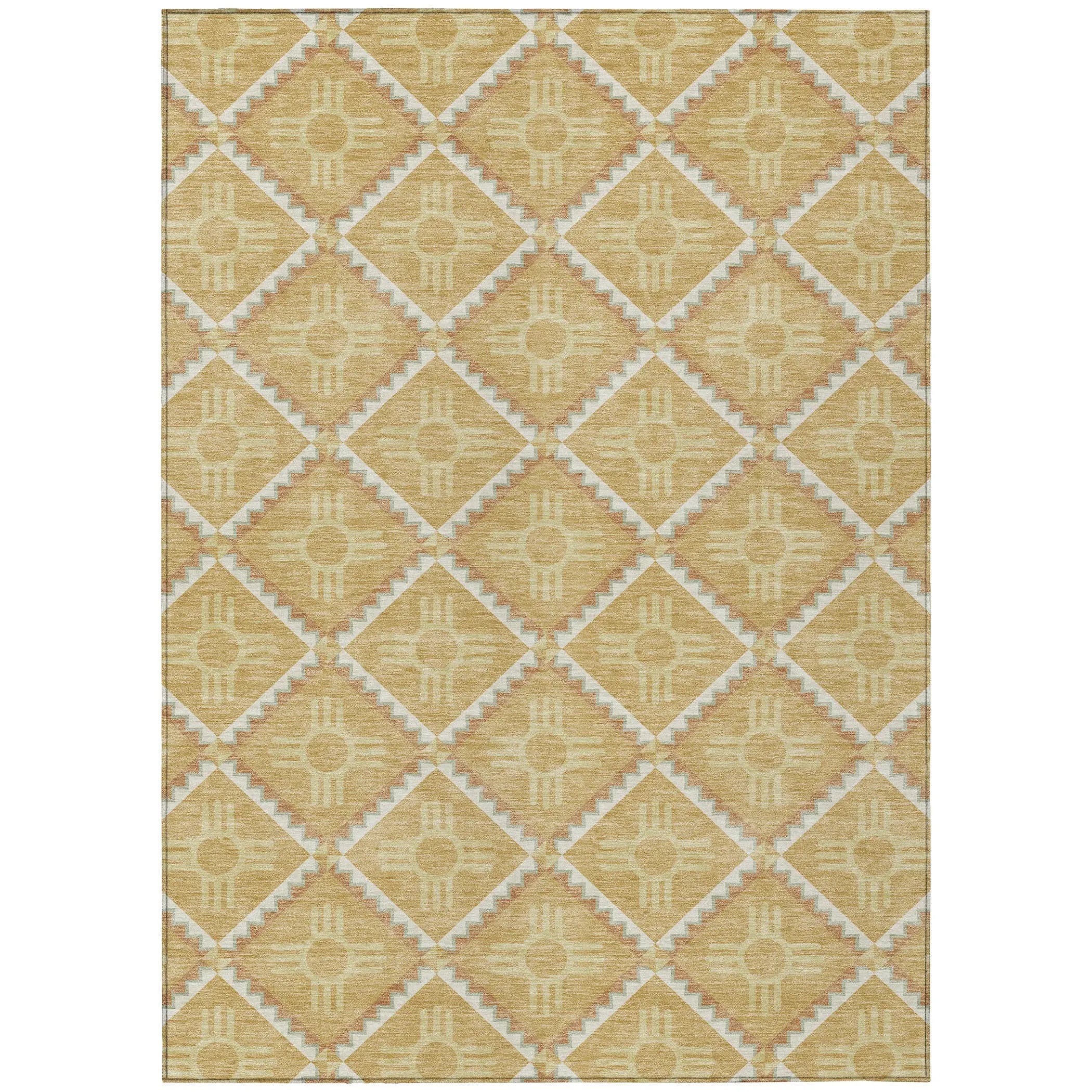 3' X 5' Gold And Brown Geometric Washable Indoor Outdoor Area Rug Homeroots Outdoor