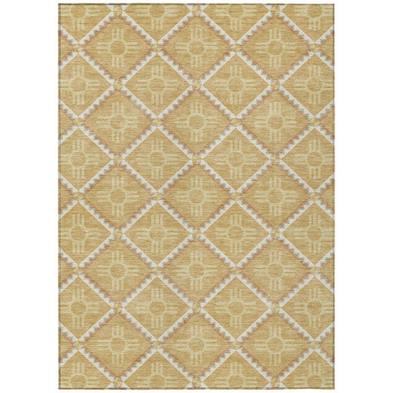 3' X 5' Gold And Brown Geometric Washable Indoor Outdoor Area Rug Homeroots Outdoor